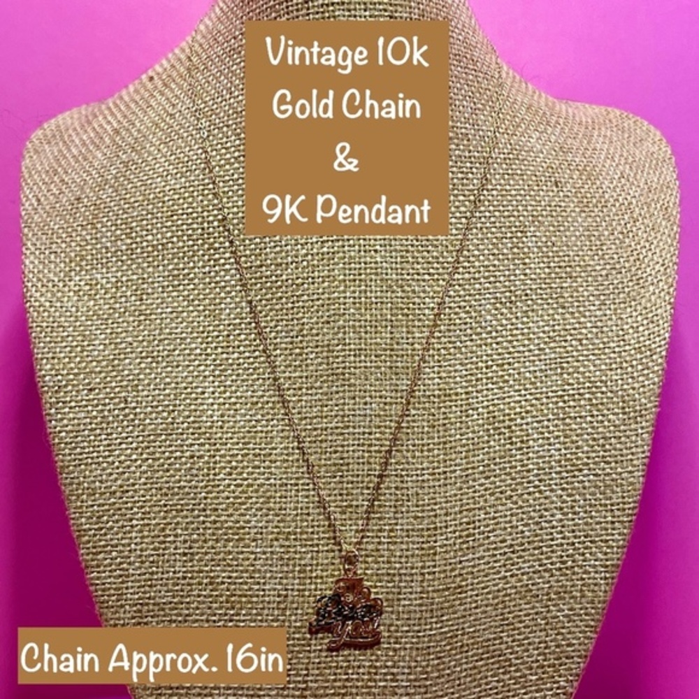 Vintage 10k Gold Chain with 9k 'I Love You' Pendant